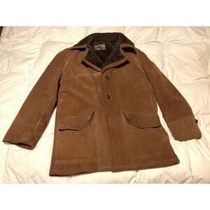 VTG The Leather Shop Brown Suede Leather Coat Faux Fur Lined sz 40